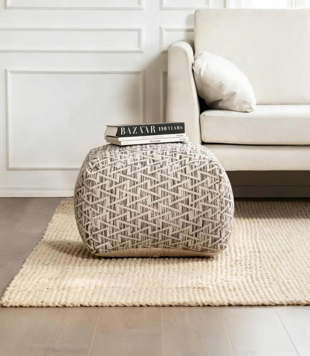 Pouf carré noir 22 pouces - Repose-pieds fait main pour salon, chambre, patio