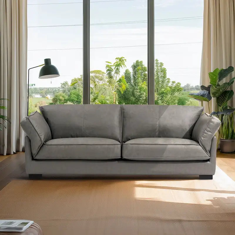 Canapé en cuir véritable de style moderne du milieu du siècle de 89,76 po, canapé 3 places pour salon, chambre à coucher, bureau - Graphite