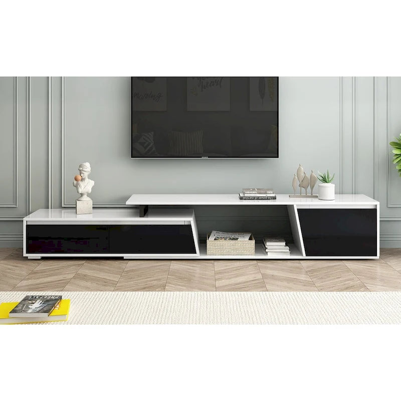Meuble TV extensible moderne blanc pour téléviseurs de 100 pouces