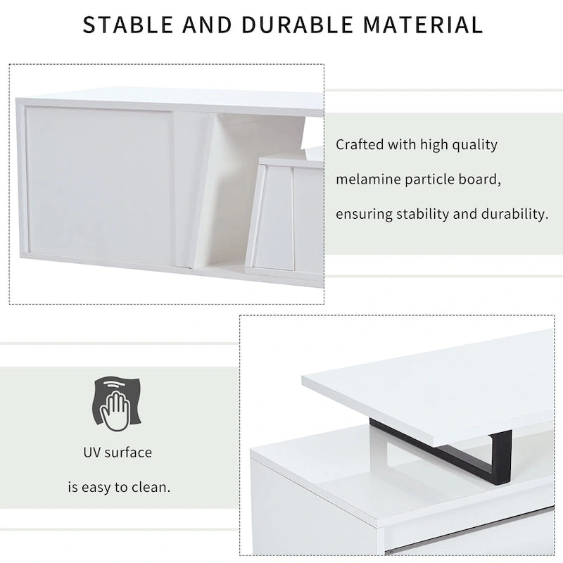 Meuble TV extensible moderne blanc pour téléviseurs de 100 pouces