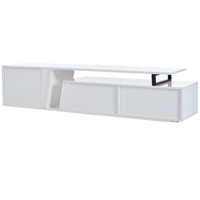 Meuble TV extensible moderne blanc pour téléviseurs de 100 pouces