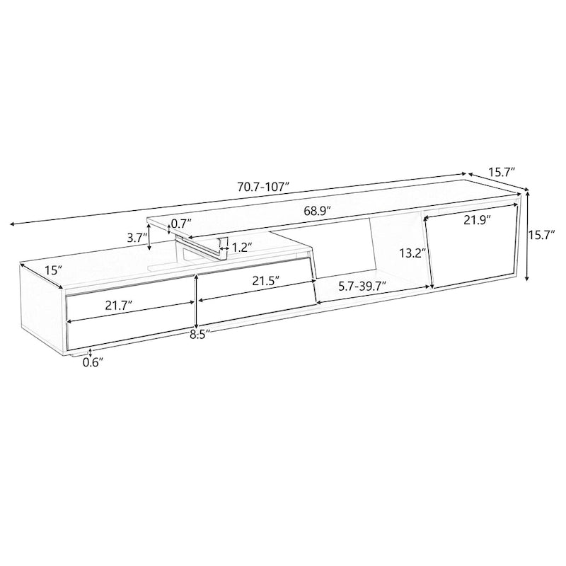 Meuble TV extensible moderne blanc pour téléviseurs de 100 pouces