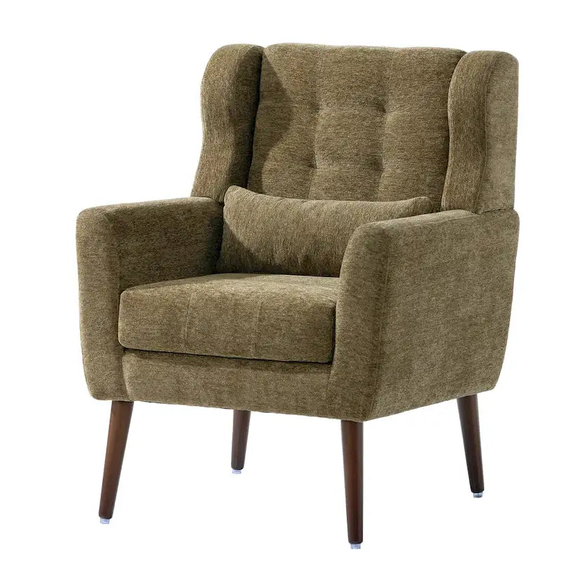 Fauteuil capitonné Olive Green 24.21 avec pieds en bois