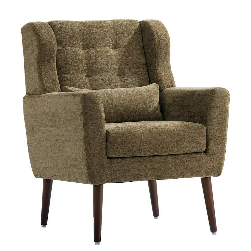 Fauteuil capitonné Olive Green 24.21 avec pieds en bois