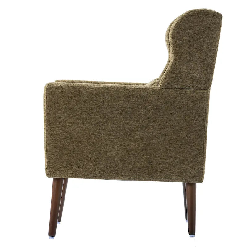 Fauteuil capitonné Olive Green 24.21 avec pieds en bois