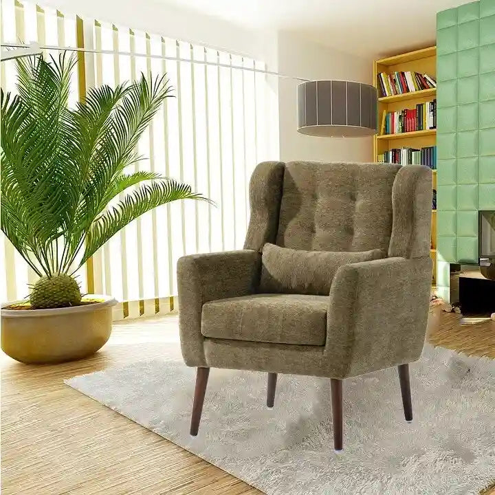 Fauteuil capitonné Olive Green 24.21 avec pieds en bois