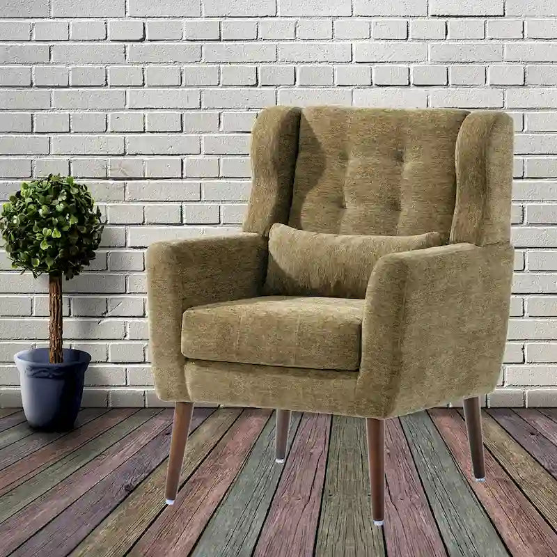 Fauteuil capitonné Olive Green 24.21 avec pieds en bois