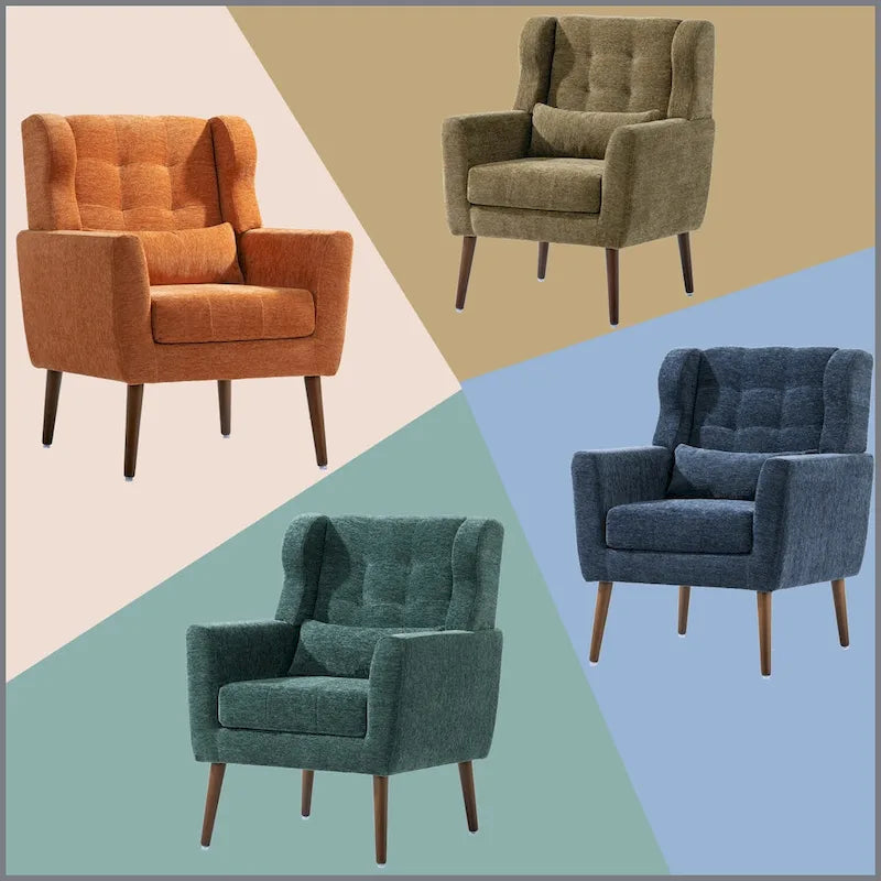 Fauteuil capitonné Olive Green 24.21 avec pieds en bois