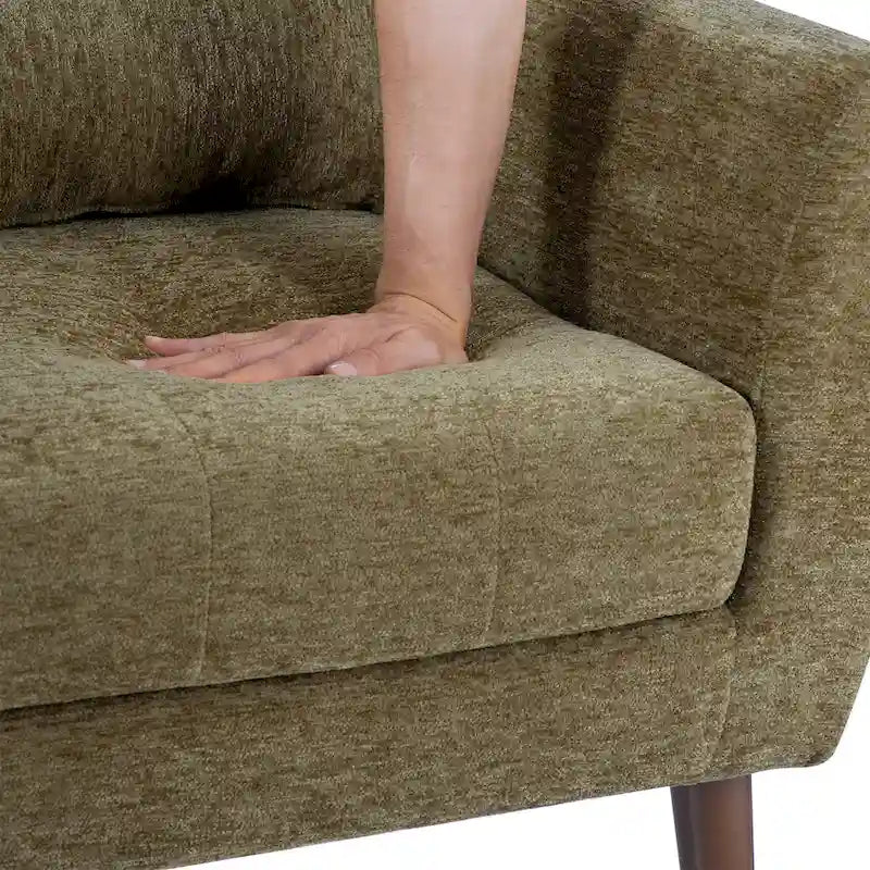 Fauteuil capitonné Olive Green 24.21 avec pieds en bois