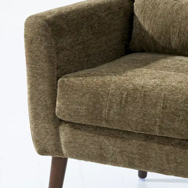 Fauteuil capitonné Olive Green 24.21 avec pieds en bois
