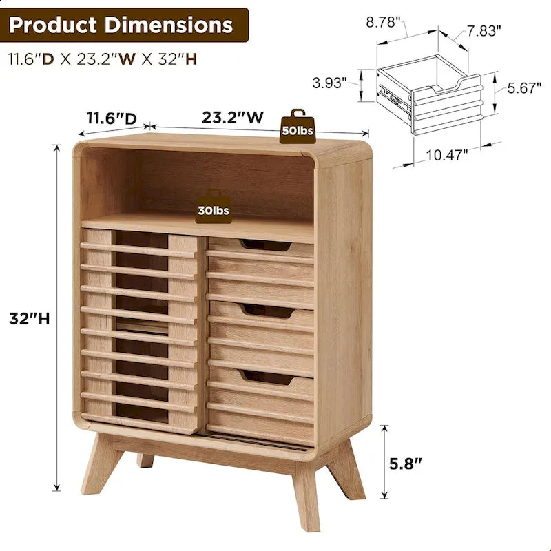 Meuble bas de salle de bain à portes persiennes, meuble de rangement Mid-Century