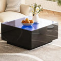 Table basse carrée laquée avec bandeau LED 16 couleurs, table de salon moderne avec plateau en verre trempé dépoli de 5 mm