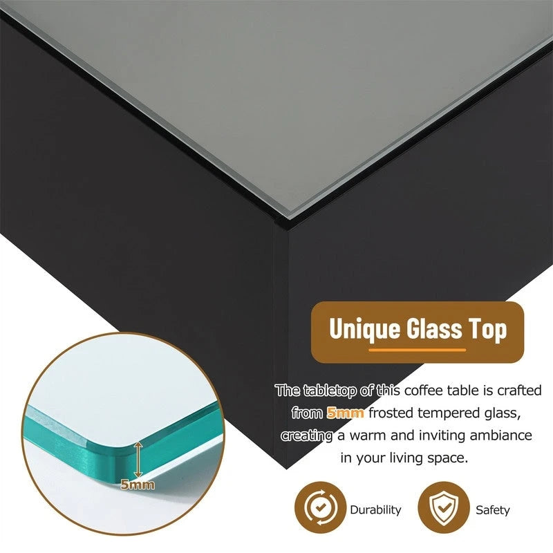 Table basse carrée laquée avec bandeau LED 16 couleurs, table de salon moderne avec plateau en verre trempé dépoli de 5 mm