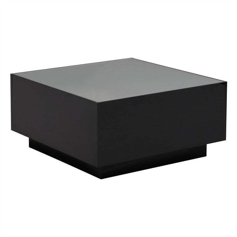Table basse carrée laquée avec bandeau LED 16 couleurs, table de salon moderne avec plateau en verre trempé dépoli de 5 mm