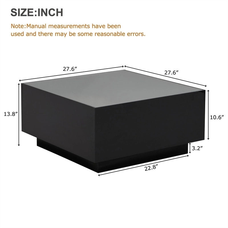 Table basse carrée laquée avec bandeau LED 16 couleurs, table de salon moderne avec plateau en verre trempé dépoli de 5 mm