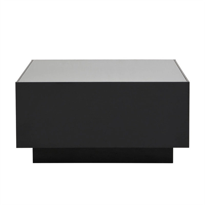 Table basse carrée laquée avec bandeau LED 16 couleurs, table de salon moderne avec plateau en verre trempé dépoli de 5 mm