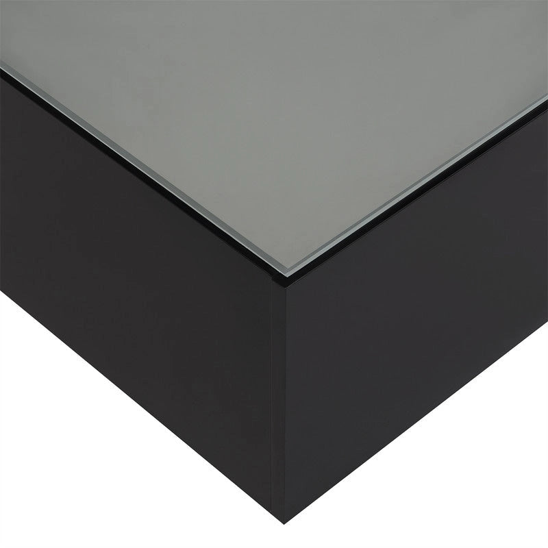 Table basse carrée laquée avec bandeau LED 16 couleurs, table de salon moderne avec plateau en verre trempé dépoli de 5 mm