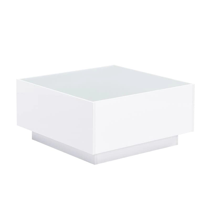 Table basse carrée laquée avec bandeau LED 16 couleurs, table de salon moderne avec plateau en verre trempé dépoli de 5 mm