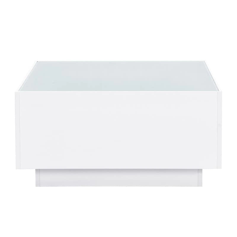 Table basse carrée laquée avec bandeau LED 16 couleurs, table de salon moderne avec plateau en verre trempé dépoli de 5 mm