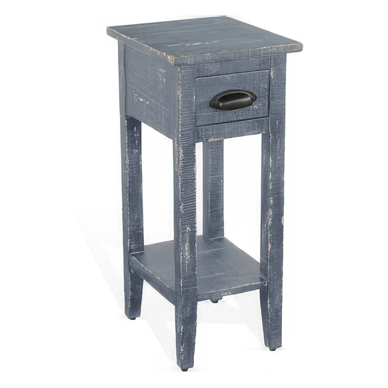 Table d'appoint avec tiroir et étagère, bois d'acajou bleu 14 pouces