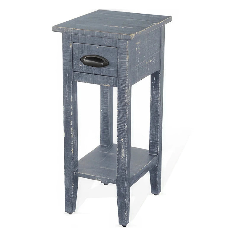 Table d'appoint avec tiroir et étagère, bois d'acajou bleu 14 pouces