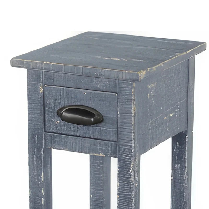Table d'appoint avec tiroir et étagère, bois d'acajou bleu 14 pouces
