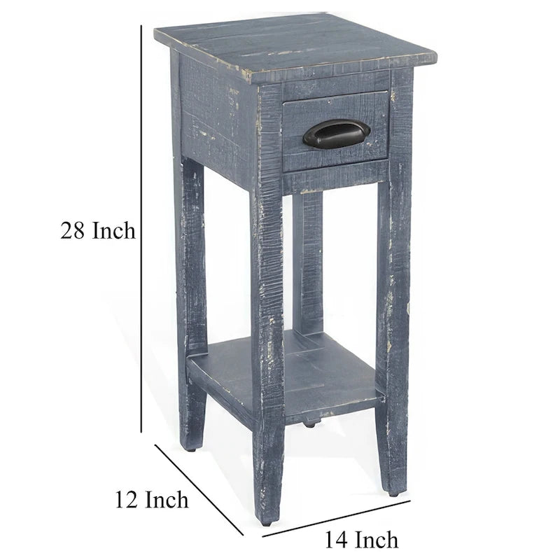 Table d'appoint avec tiroir et étagère, bois d'acajou bleu 14 pouces