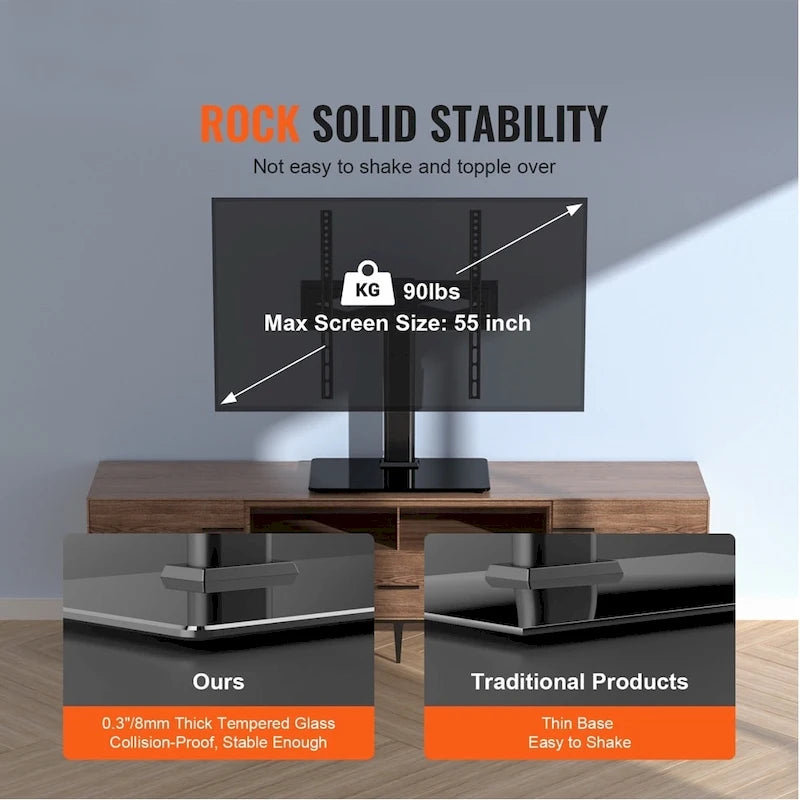 Meuble TV 55" avec support pivotant universel / sur roulettes, hauteur réglable - 42 pouces