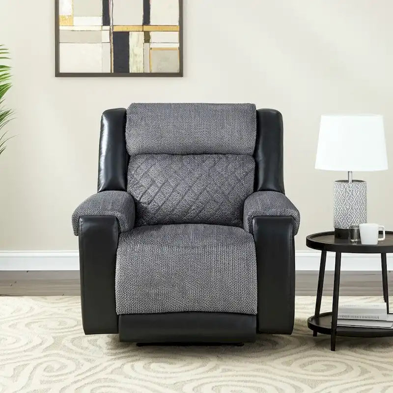 Fauteuil inclinable manuel en similicuir noir et gris de 39 po