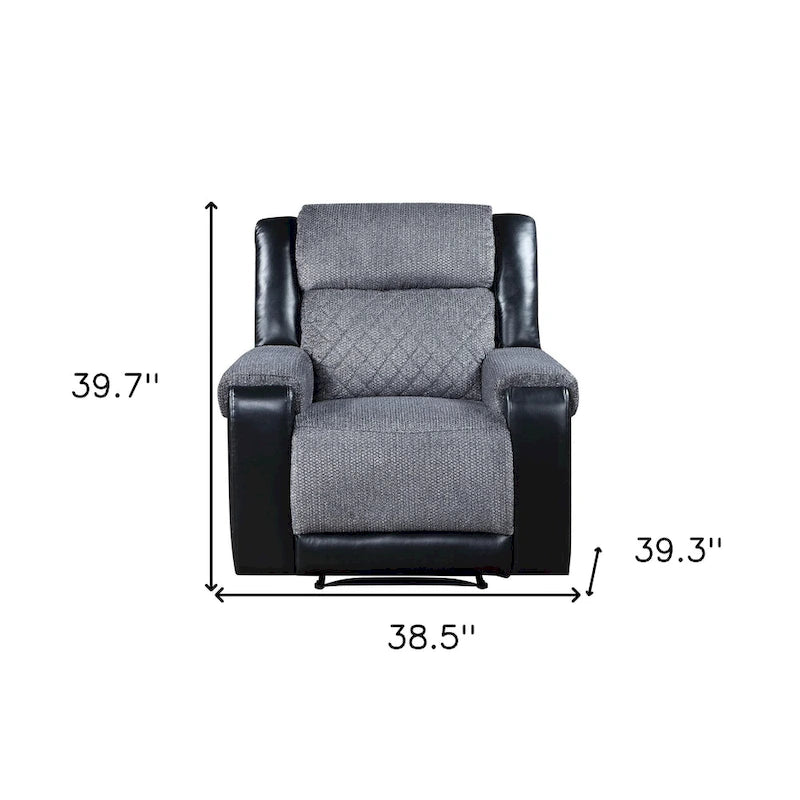Fauteuil inclinable manuel en similicuir noir et gris de 39 po