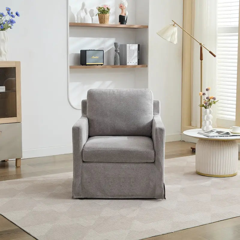 Fauteuil pivotant d'appoint en chenille avec jupe et base en métal