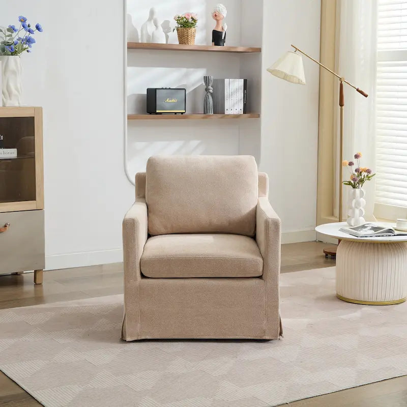 Fauteuil pivotant d'appoint en chenille avec jupe et base en métal