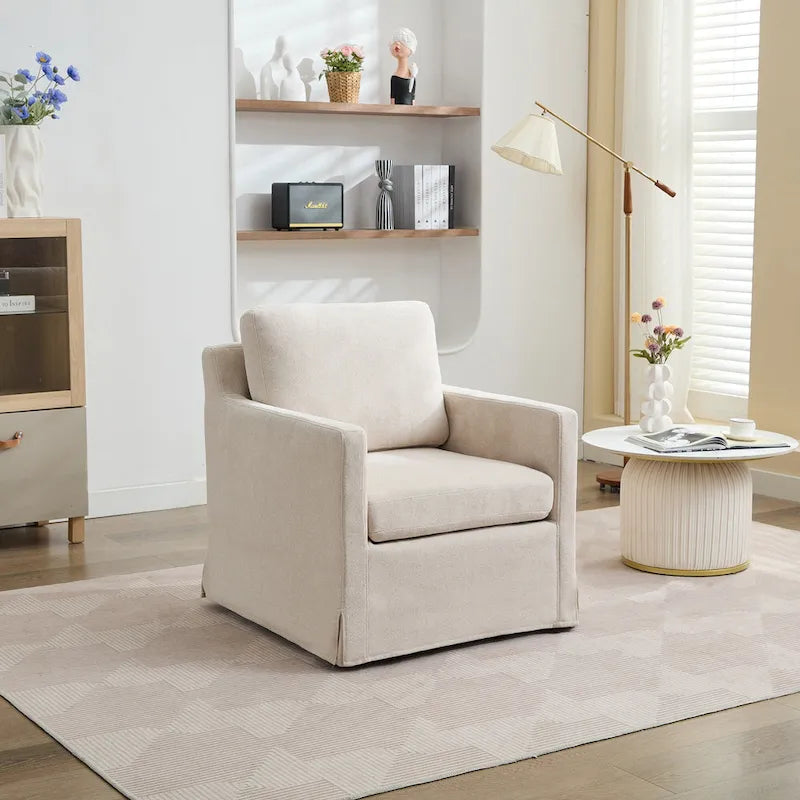 Fauteuil pivotant d'appoint en chenille avec jupe et base en métal