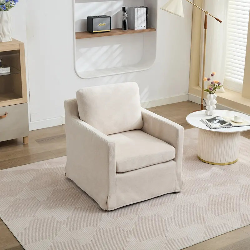 Fauteuil pivotant d'appoint en chenille avec jupe et base en métal