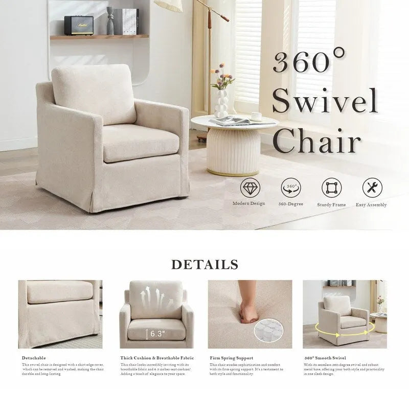 Fauteuil pivotant d'appoint en chenille avec jupe et base en métal