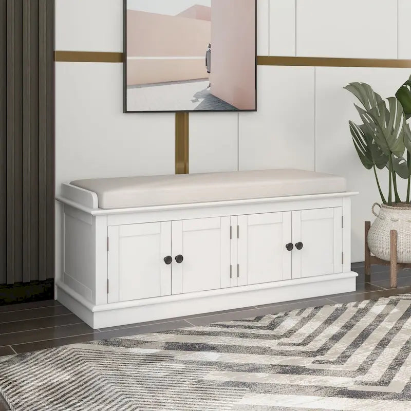 Banc de rangement avec 4 portes et étagères réglables