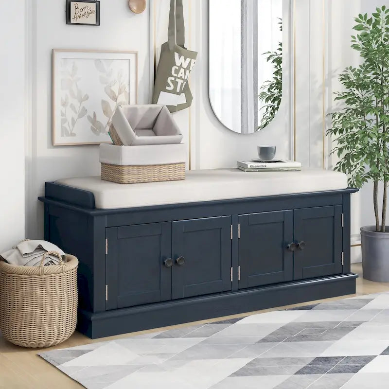 Banc de rangement avec 4 portes et étagères réglables