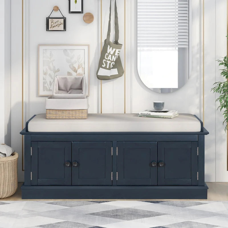 Banc de rangement avec 4 portes et étagères réglables