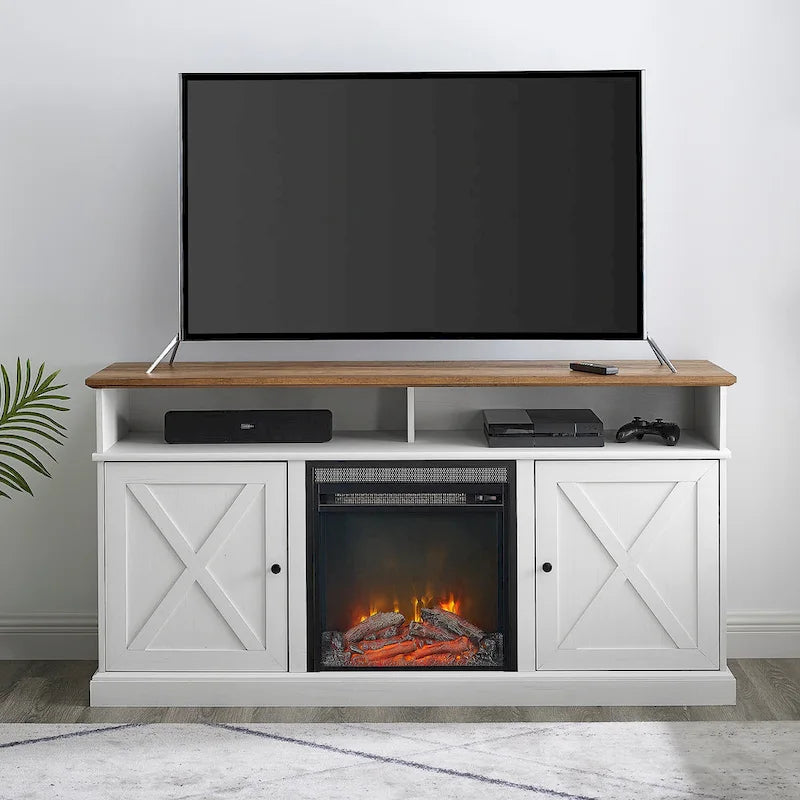 Meuble TV cheminée avec porte de grange de 60 pouces