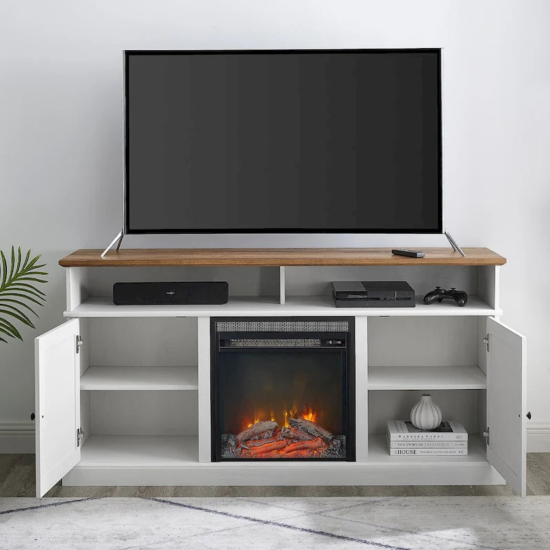 Meuble TV cheminée avec porte de grange de 60 pouces
