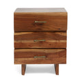 Table de chevet bohème faite à la main en bois d'acacia à 3 tiroirs