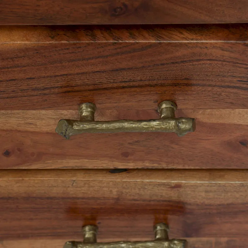 Table de chevet bohème faite à la main en bois d'acacia à 3 tiroirs