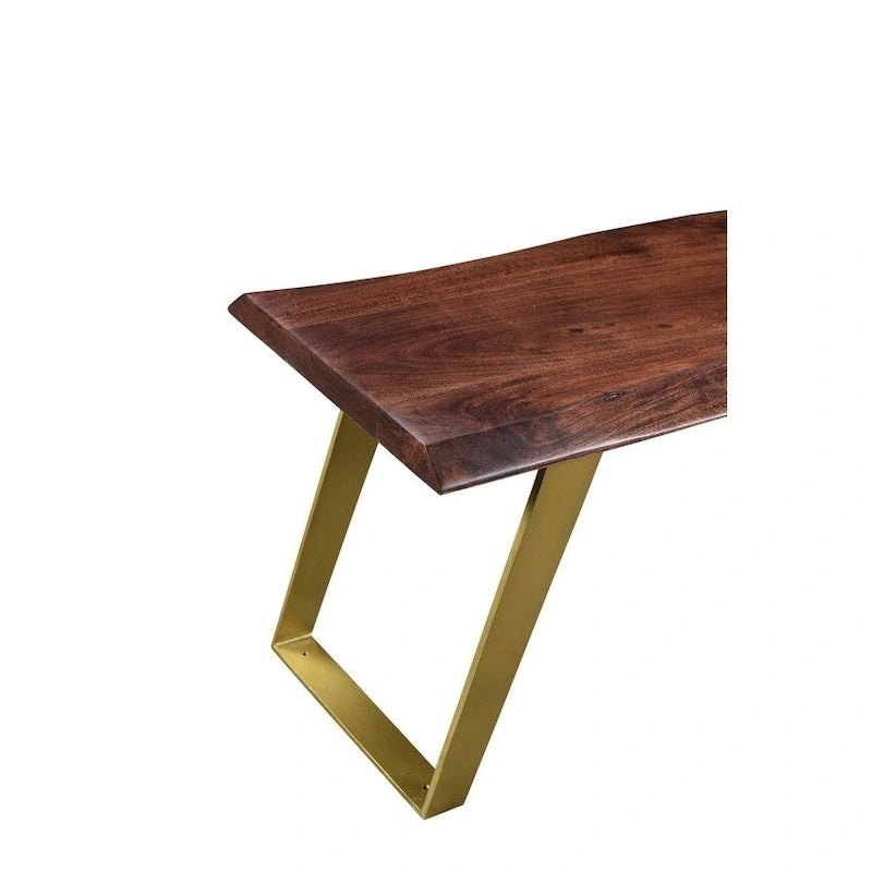 Banc 60 bords bruts en bois de Sesham, pieds dorés (Inde) - 60 x 16 x 18
