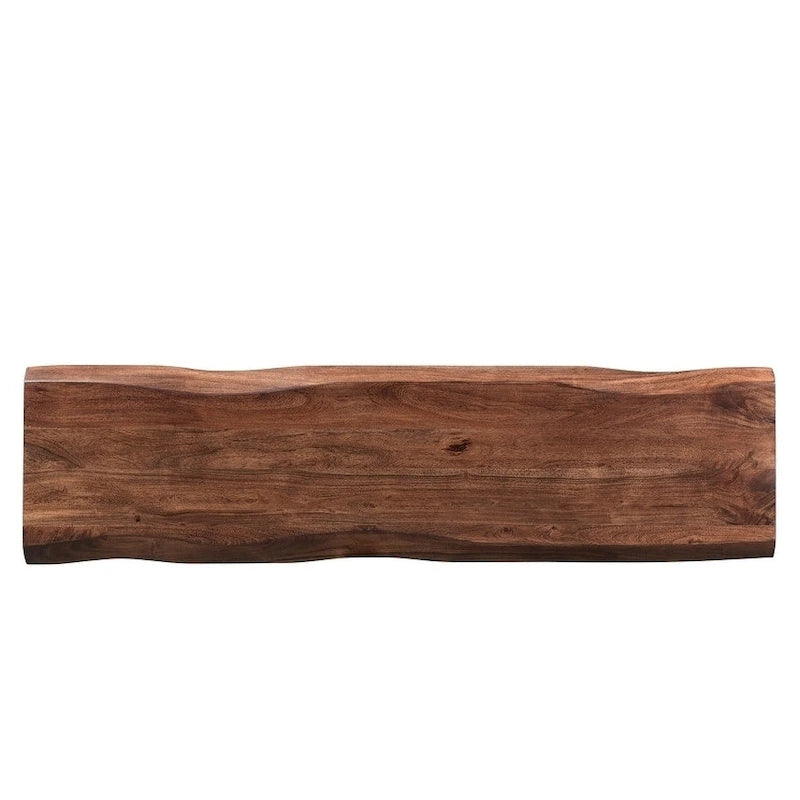 Banc 60 bords bruts en bois de Sesham, pieds dorés (Inde) - 60 x 16 x 18