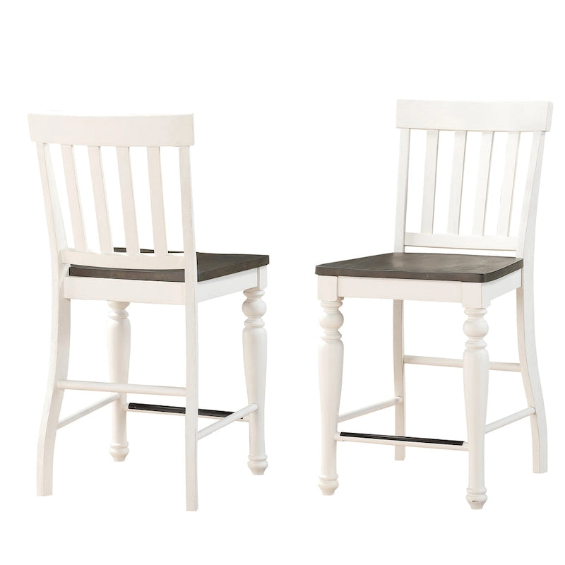 Chaise de salle à manger à lattes hauteur comptoir, bicolore ivoire et chêne foncé