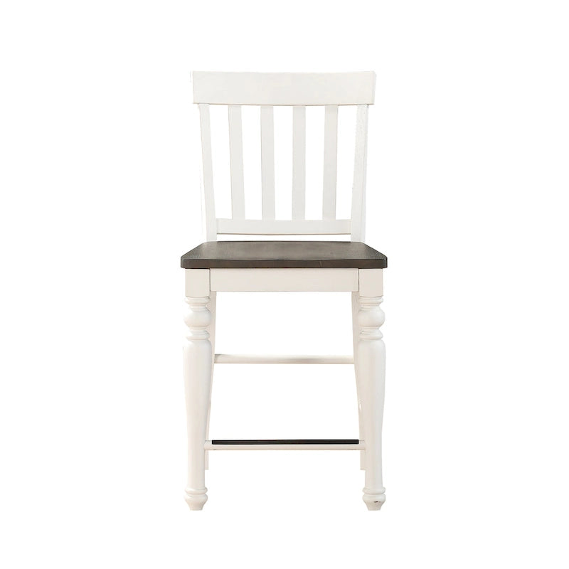 Chaise de salle à manger à lattes hauteur comptoir, bicolore ivoire et chêne foncé