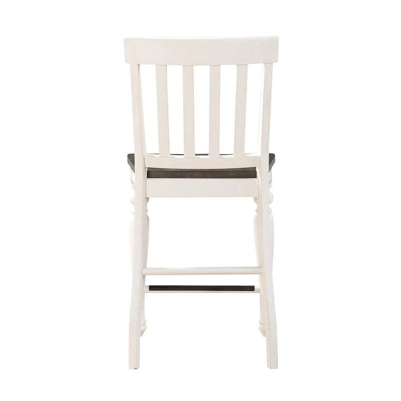 Chaise de salle à manger à lattes hauteur comptoir, bicolore ivoire et chêne foncé