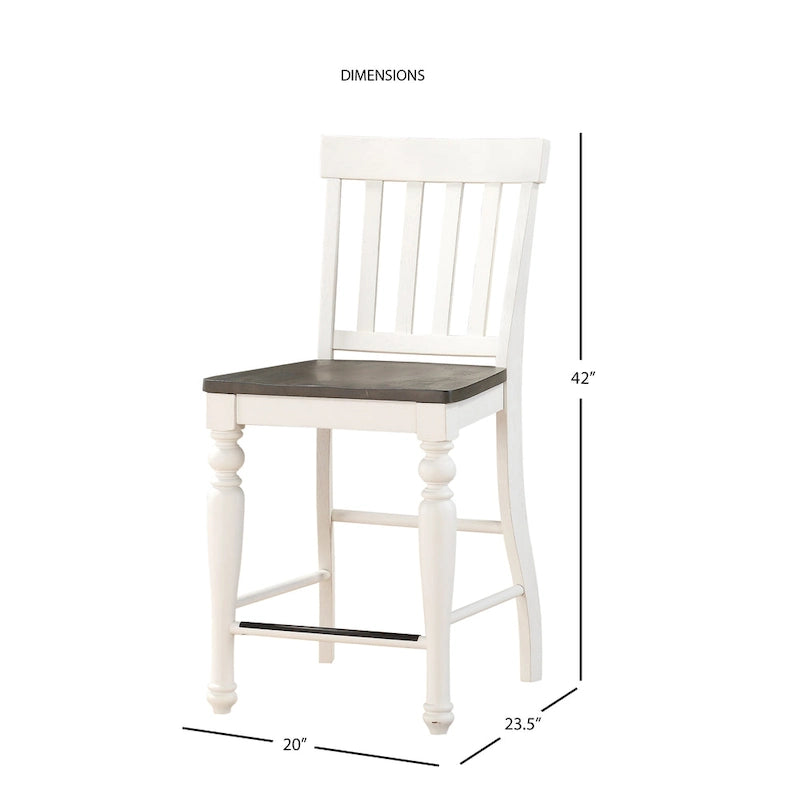 Chaise de salle à manger à lattes hauteur comptoir, bicolore ivoire et chêne foncé