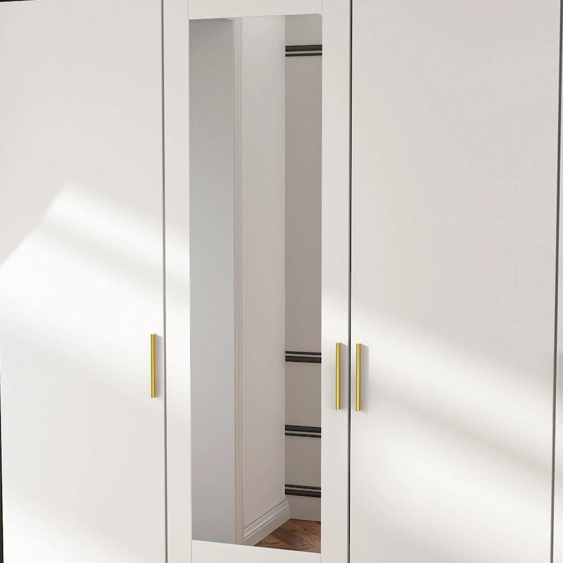 Armoire de rangement en bois avec miroir, casiers et tringle à vêtements
