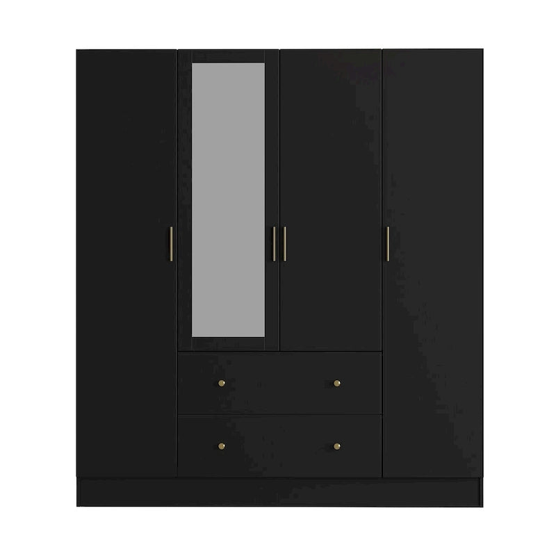 Armoire de rangement en bois avec miroir, casiers et tringle à vêtements